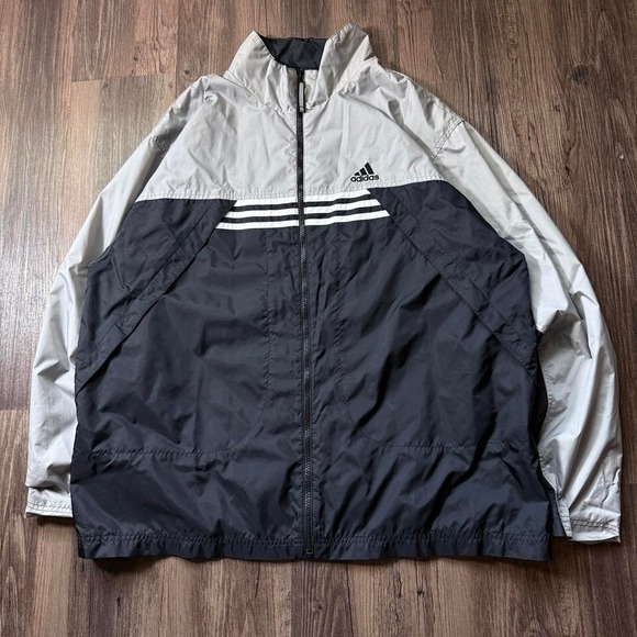 Vintage Adidas Windbreaker Jacket Mens XL Gray‎ Black Full Zip Lightweight - Picture 1 of 5